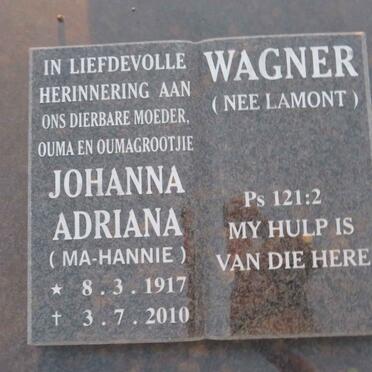 WAGNER Johanna Adriana nee LAMONT 1917-2010