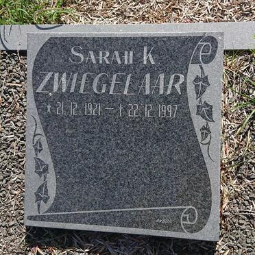 ZWIEGELAAR Sarah K. 1921-1997