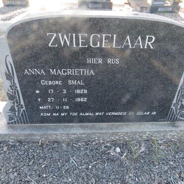 ZWIEGELAAR Anna Magrietha nee SMAL 1929-1962
