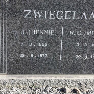 ZWIEGELAAR H.J. 1899-1972 &amp; W.G. 1906-1984