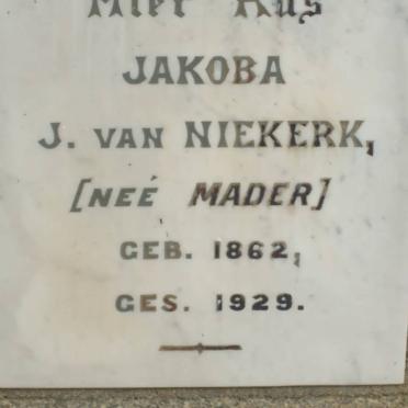 NIEKERK J., van nee MADER 1962-1929