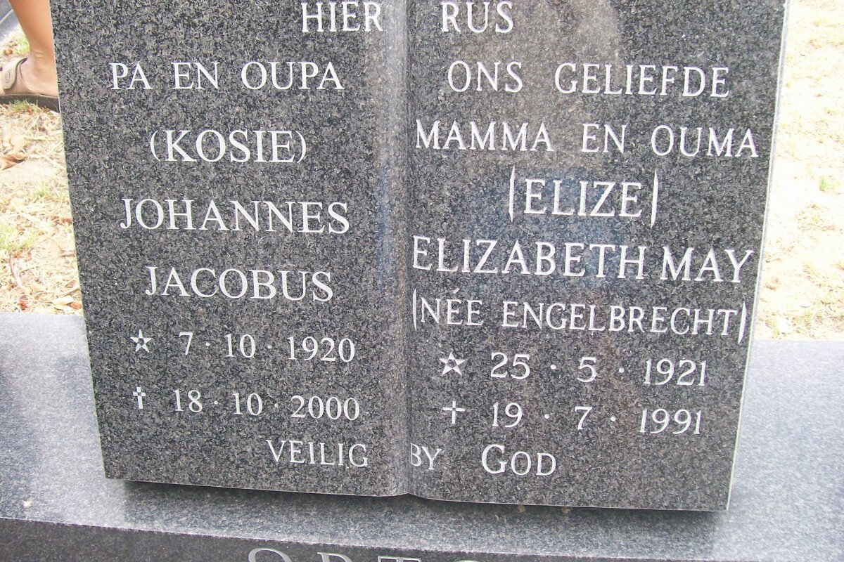 ORTON Johannes Jacobus 1920-2000 &amp; Elizabeth May ENGELBRECHT 1921-1991
