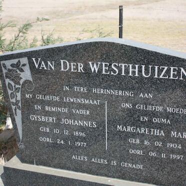 WESTHUIZEN Gysbert Johannes, van der 1896-1977 &amp; Margaretha Maria 1904-1997