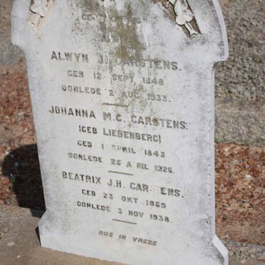 CARSTENS Alwyn J. 1848-1933 &amp; Johanna M.C. LIEBENBERG 1843-1926 :: CARSTENS Beatrix J.H. 1869-1938