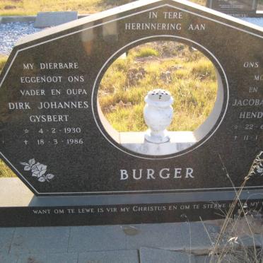 BURGER Dirk Johannes Gysbert 1930-1986 &amp; Jacoba Johanna Hendrika 1930-2000