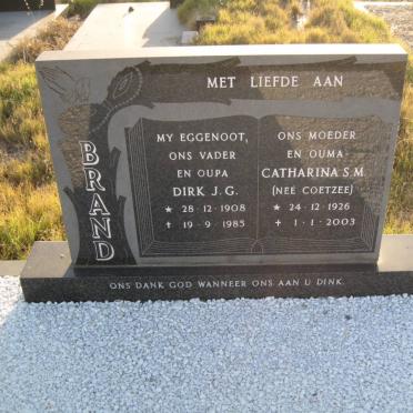 BRAND Dirk J.G. 1908-1985 &amp; Catharina S.M. COETZEE 1926-2003