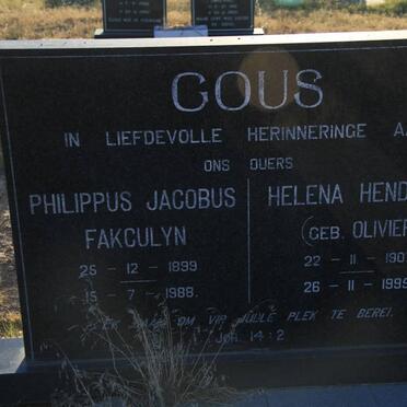 GOUS Philippus Jacobus Fakculyn 1899-1988 &amp; Helena Hendrina OLIVIER 1907-1995