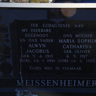 MEISSENHEIMER Alwyn Jacobus 1913-1981 &amp; Maria Sophia Catharina OLIVIER 1917-1982