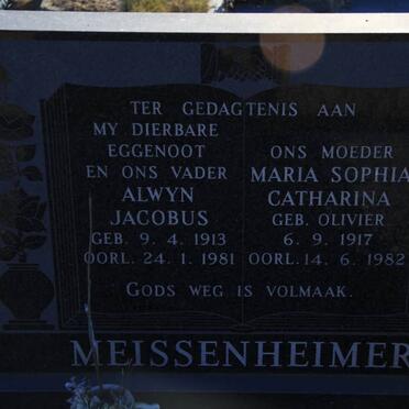 MEISSENHEIMER Alwyn Jacobus 1913-1981 &amp; Maria Sophia Catharina OLIVIER 1917-1982
