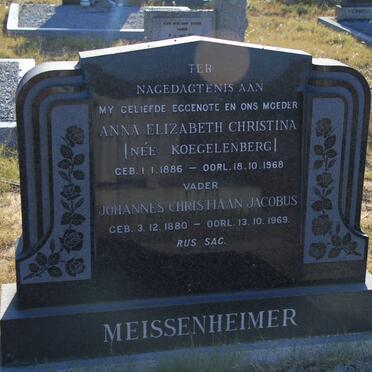 MEISSENHEIMER Johannes Christiaan Jacobus 1880-1969 &amp; Anna Elizabeth Christina KOEGELENBERG 1886-1968
