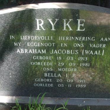 RYKE Abraham Jacobus 1913-1981 &amp; Bella I.P. 1911-1989