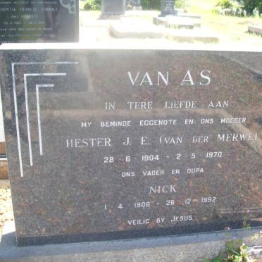 AS Nick, van 1906-1992 &amp; Hester J.E. VAN DER MERWE 1904-1970