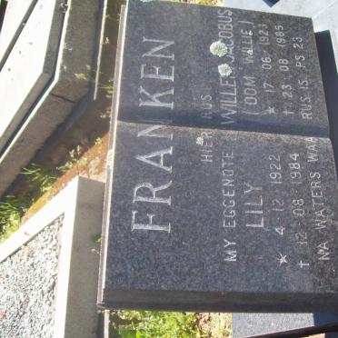 FRANKEN Willie Jacobus 1923-1985 &amp; Lily 1922-1984