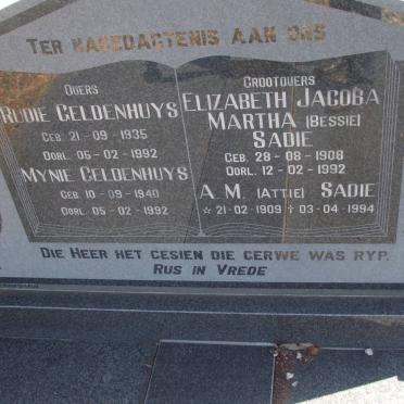 GELDENHUYS Rudie 1935-1992 &amp; Mynie 1940-1992 :: SADIE A.M. 1909-1994 &amp; Elizabeth Jacoba Martha 1908-1992