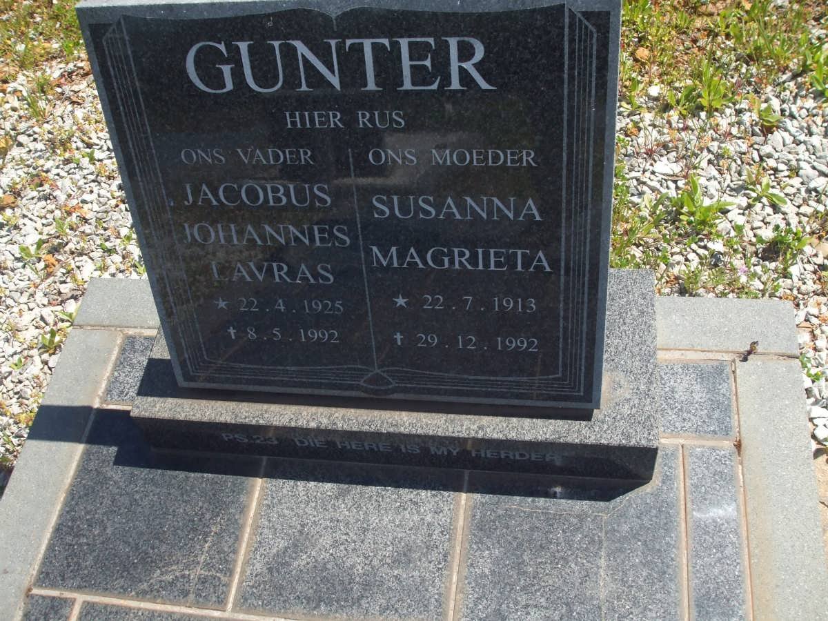 GUNTER Jacobus Johannes Lavras 1925-1992 &amp; Susanna Magrieta 1913-1992