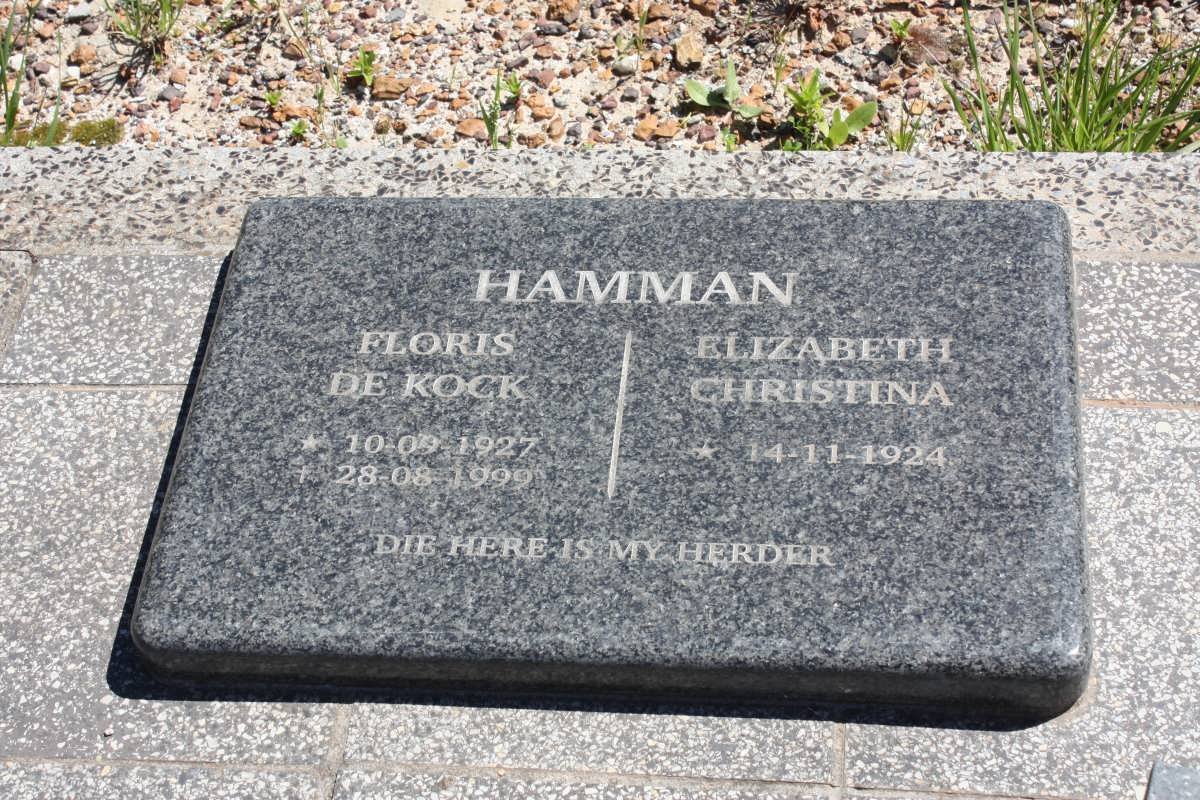 HAMMAN Floris De Kock 1927-1999 &amp; Elizabeth Christina 1924-