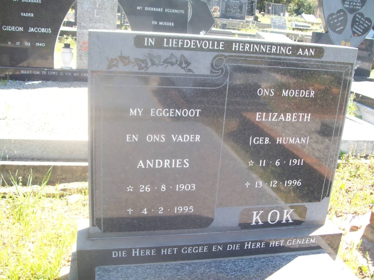 KOK Andries 1903-1995 &amp; Elizabeth HUMAN 1911-1996