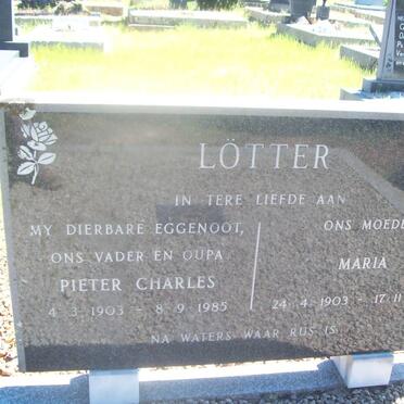 LÖTTER Pieter Charles 1903-1985 &amp; Maria 1903-1991