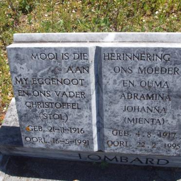 LOMBARD Christoffel 1916-1991 &amp; Abramina Johanna 1917-1995