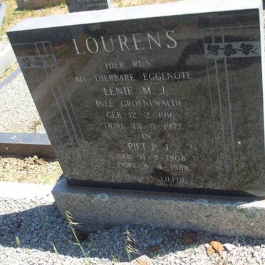 LOURENS Piet P.J. 1908-1988 :: GROENEWALD Lenie M.J. 1916-1977