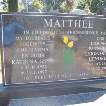 MATTHEE Christoffel Hendrik 1923-2010 &amp; Katrina 1926-1997