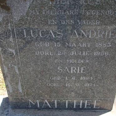 MATTHEE Lucas Andries 1883-1956 &amp; Sarie 1894-1974