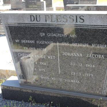 PLESSIS Christiaan De Wet, du 1901-1975 &amp; Johanna Jacoba 1904-1979