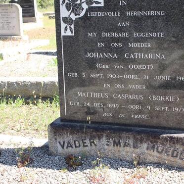 SMAL Mattheus Casparus 1899-1977 &amp; Johanna Catharina VAN OORDT 1903-1961