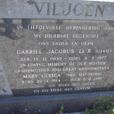 VILJOEN Gabriel Jacobus le R. 1900-1977 :: MATTHEWS Mary Ulrica 1914-1991