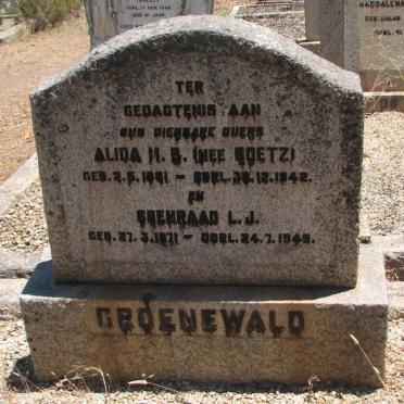 GROENEWALD Coenraad L.J. 1871-1945 &amp; Alida M.B. GOETZ 1881-1942
