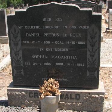 GROENEWALD Daniel Petrus Le Roux 1906-1966 &amp; Sophia Margaritha 1905-1982