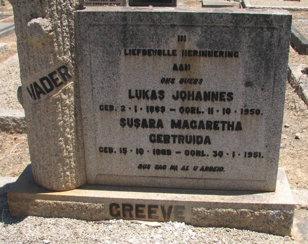 GREEVE Lukas Johannes 1869-1950 &amp; Susara Magaretha Gertruida 1869-1951