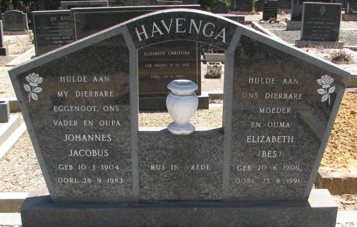 HAVENGA Johannes Jacobus 1904-1983 &amp; Elizabeth 1909-1991