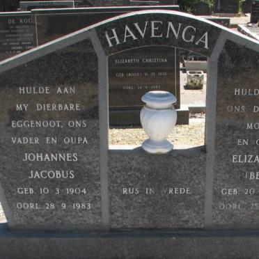 HAVENGA Johannes Jacobus 1904-1983 &amp; Elizabeth 1909-1991