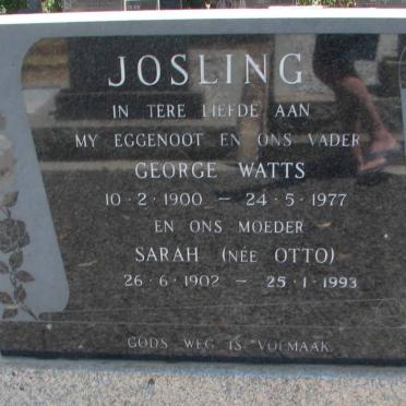 JOSLING George Watts 1900-1977 &amp; Sarah OTTO 1902-1993