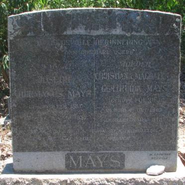 MAYS Joseph Hermanus 1857-1935 &amp; Christiana Magdalena Gertruida FOURIE 1862-1943