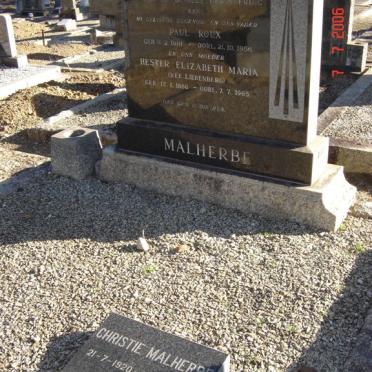 MALHERBE Paul Roux 1881-1956 &amp; Hester Elizabeth Maria LIEBENBERG 1886-1965