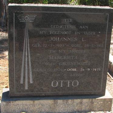 OTTO Johannes L. 1903-1961 &amp; Margrieta J. GROENEWALD 1906-1975