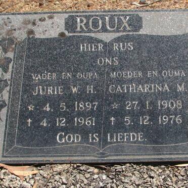 ROUX Jurie W.H. 1897-1961 &amp; Catharina M. 1908-1976