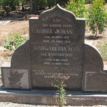 ROUX Gabriel Johannes 1871-1922 &amp; Margaretha M.J.S. BADENHORST 1869-1949