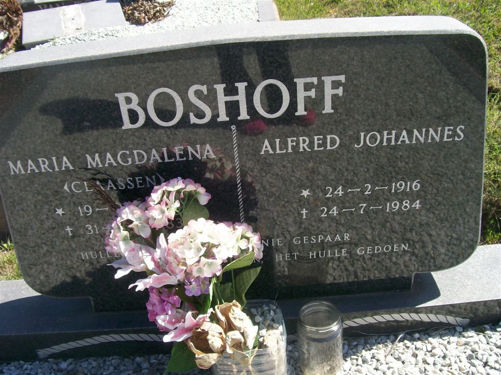 BOSHOFF Alfred Johannes 1916-1984 &amp; Maria Magdalena CLAASSEN 1922-1983