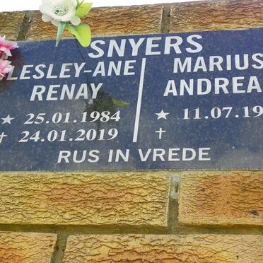SNYERS Marius Andreas 1981- &amp; Lesley-Ane Renay 1984-2019