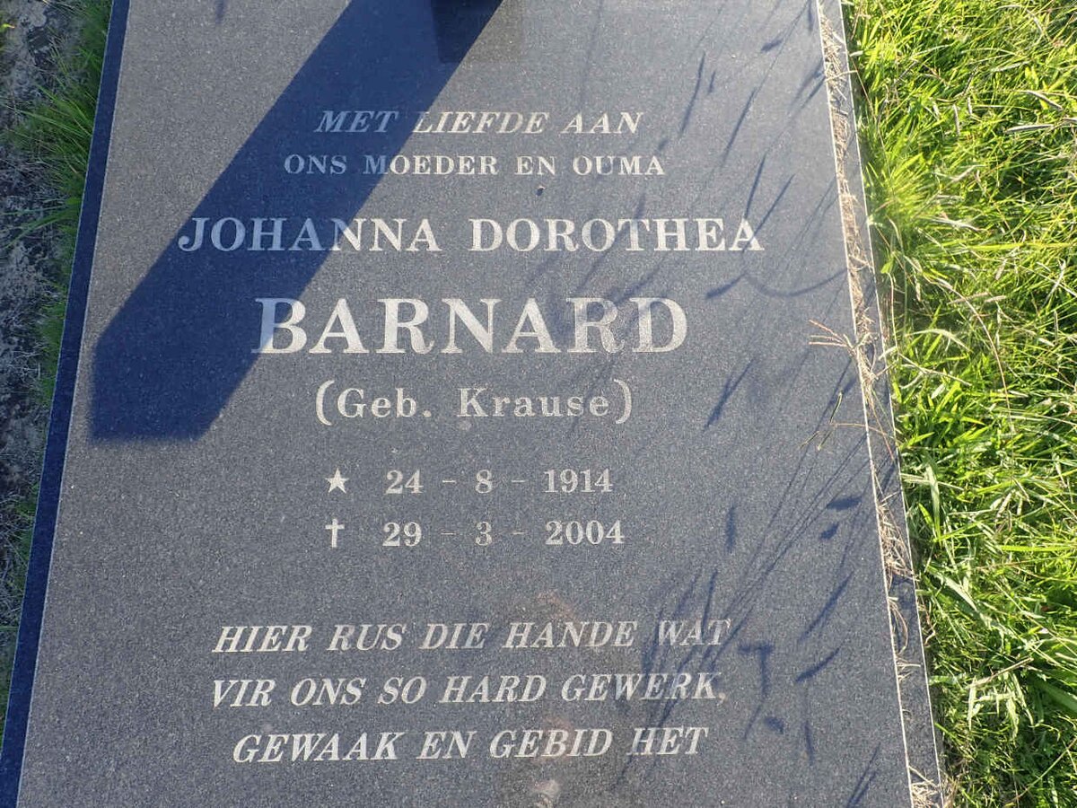 BARNARD Johanna Dorothea nee KRAUSE 1914-2004