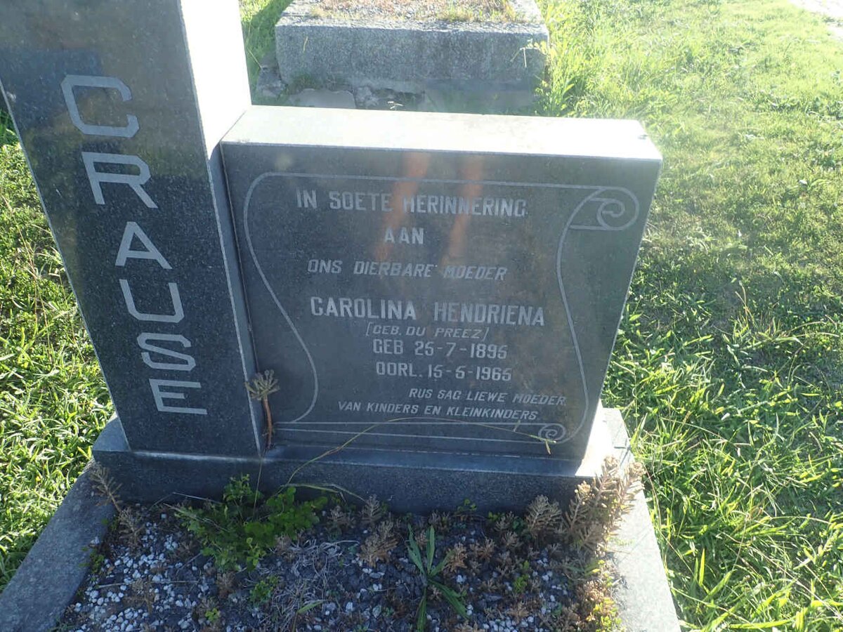 CRAUSE Carolina Hendriena nee DU PREEZ 1895-1965