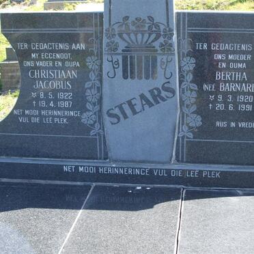 STEARS Christiaan Jacobus 1922-1987 &amp; Bertha BARNARD 1920-1991