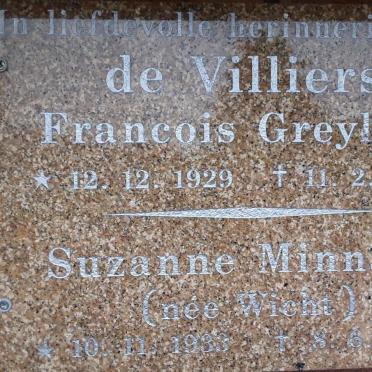 VILLIERS Francois Greyling, de 1929-2008 &amp; Suzanne Minnaar Wicht 1933-2016