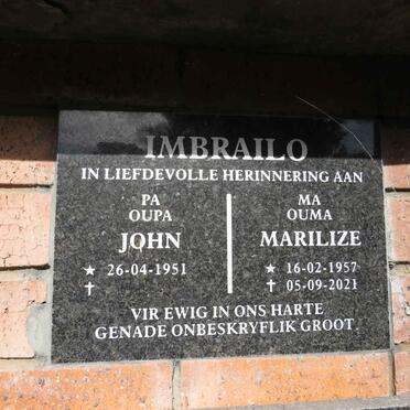 IMBRAILO John 1951- & Marilize 1957-2021