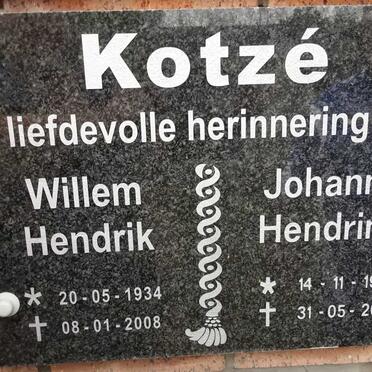 KOTZE Willem Hendrik 1934-2008 &amp; Johanna Hendrina 1937-2013