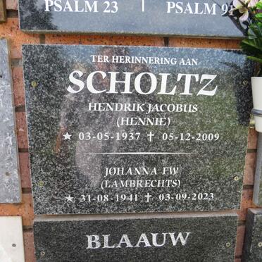 SCHOLTZ Hendrik Jacobus 1937-2009 & Johanna F.W. LAMBRECHTS 1941-2023