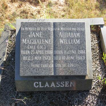 CLAASSEN Abraham William 1904-1983 &amp; Jane Magdalene EDE 1906-1973